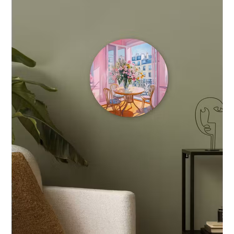 Pink - City - Bloemen Wandcirkel kunststof plaat 5mm dik klein -sfeer3