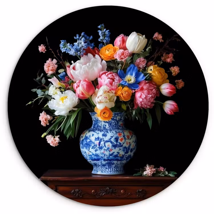 Rozen - Bloemen - Vaas - Boeket Wandcirkel kunststof plaat 5mm dik klein -3d