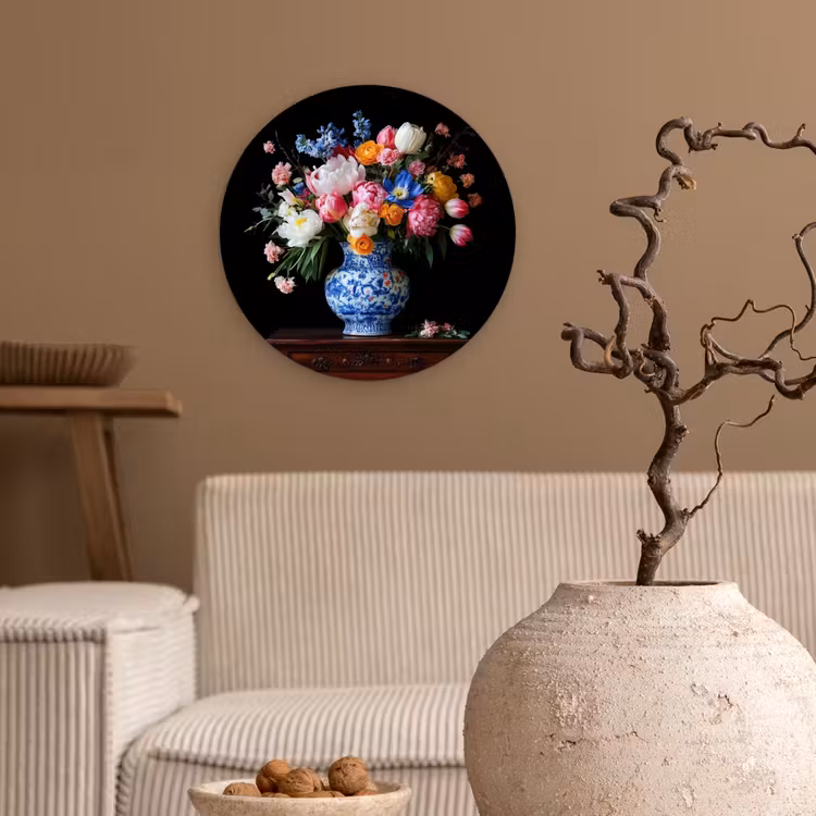 Rozen - Bloemen - Vaas - Boeket Wandcirkel kunststof plaat 5mm dik klein -sfeer1
