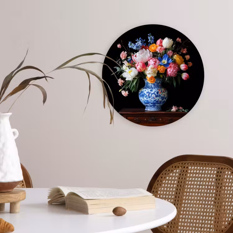 Rozen - Bloemen - Vaas - Boeket Wandcirkel kunststof plaat 5mm dik klein -sfeer4