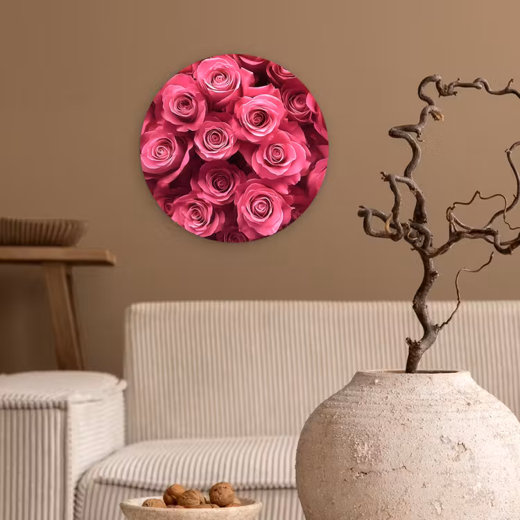 Rozen - Pink - Bloem Wandcirkel kunststof plaat 5mm dik klein -sfeer1