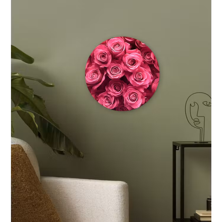 Rozen - Pink - Bloem Wandcirkel kunststof plaat 5mm dik klein -sfeer3