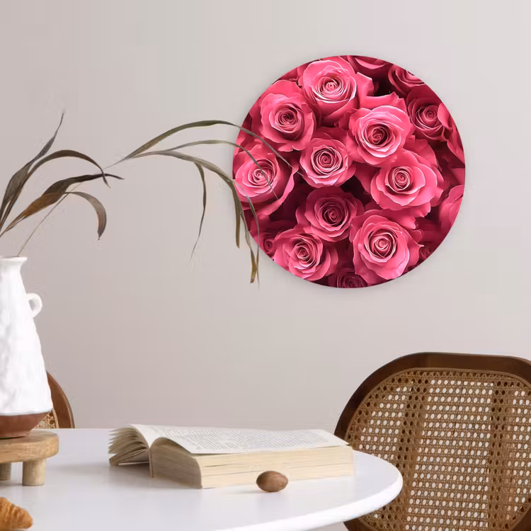 Rozen - Pink - Bloem Wandcirkel kunststof plaat 5mm dik klein -sfeer4
