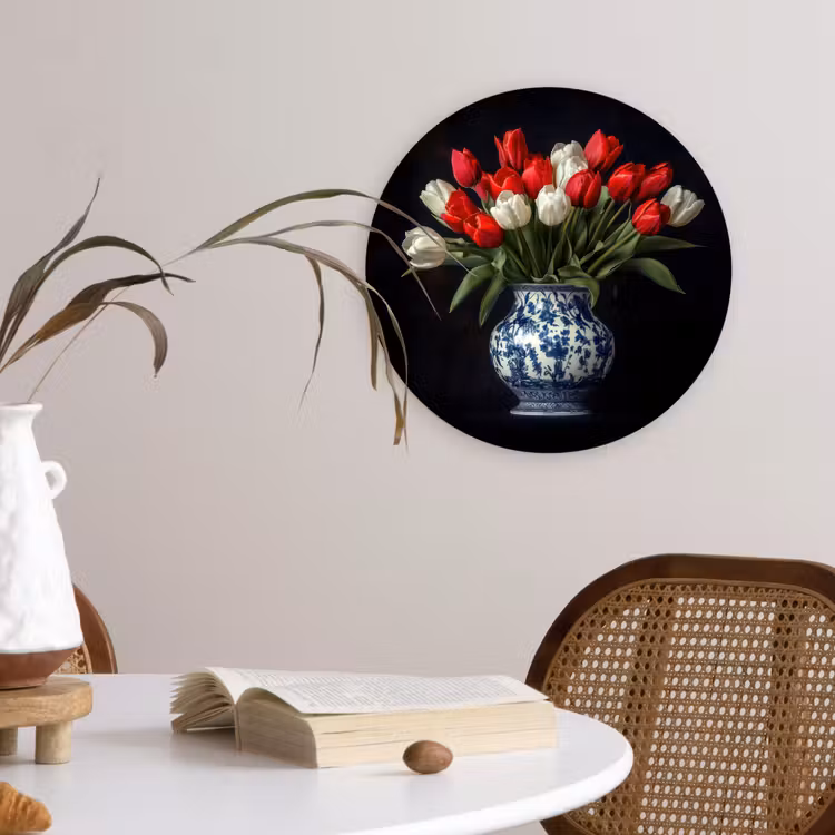 Rode - Bloemen - Tulpen - Vaas Wandcirkel kunststof plaat 5mm dik klein -sfeer4