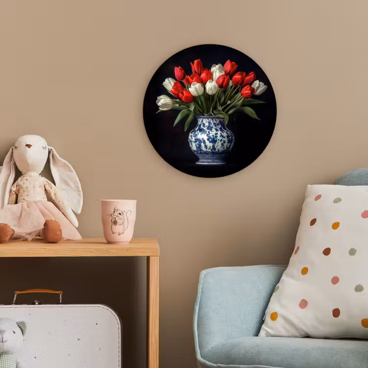 Rode - Bloemen - Tulpen - Vaas Wandcirkel kunststof plaat 5mm dik klein -tsfeer1_kind