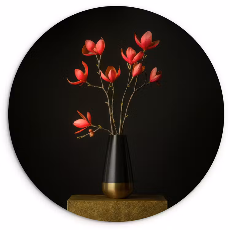 Rode - Bloemen - Vaas Wandcirkel kunststof plaat 5mm dik klein -3d