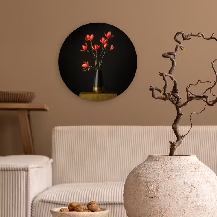 Rode - Bloemen - Vaas Wandcirkel kunststof plaat 5mm dik klein -sfeer1