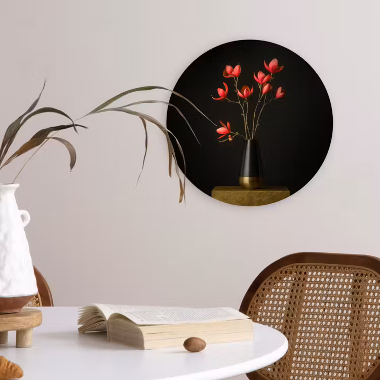 Rode - Bloemen - Vaas Wandcirkel kunststof plaat 5mm dik klein -sfeer4
