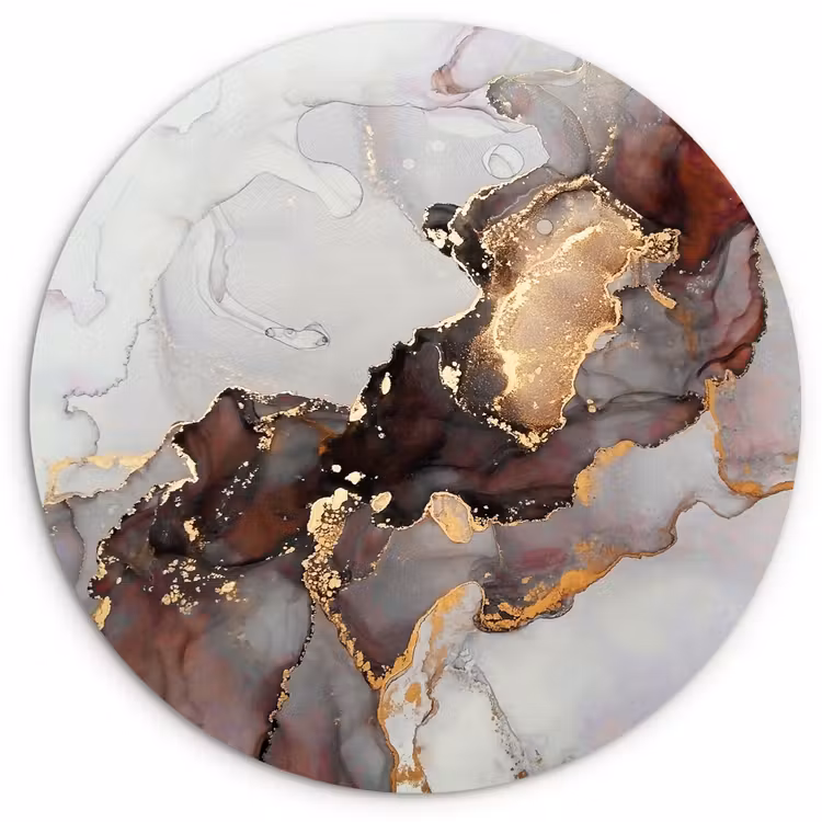 Rood - Marmer - Goud Wandcirkel kunststof plaat 5mm dik klein -3d