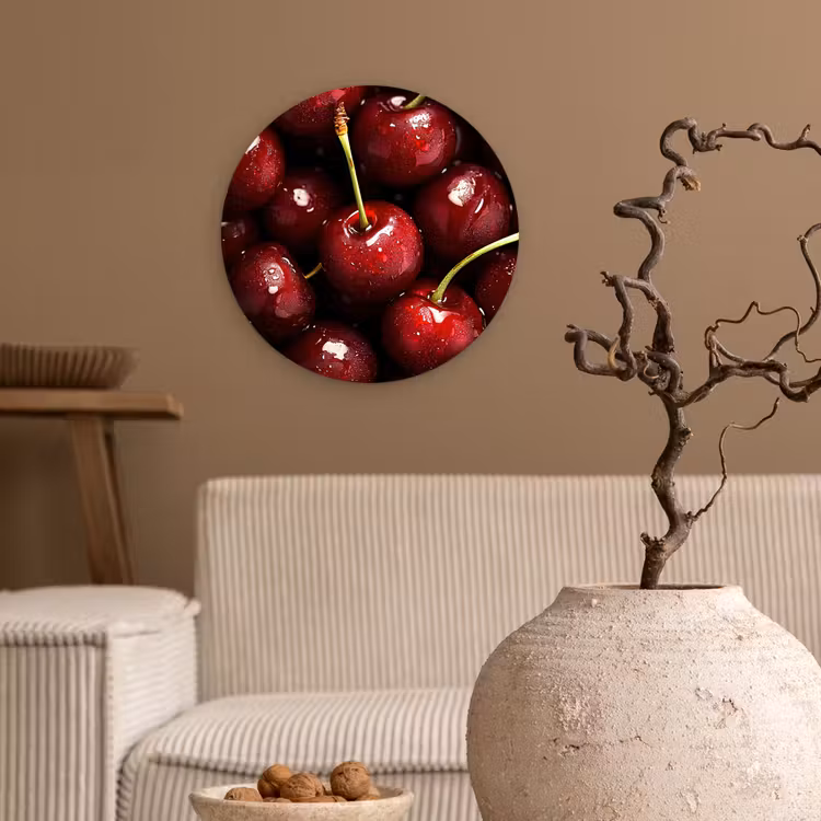 Rood - Fruit - Kersen Wandcirkel kunststof plaat 5mm dik klein -sfeer1