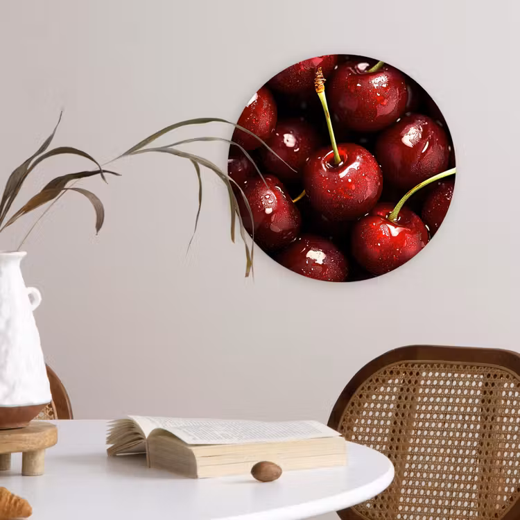 Rood - Fruit - Kersen Wandcirkel kunststof plaat 5mm dik klein -sfeer4