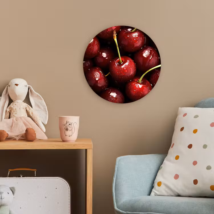 Rood - Fruit - Kersen Wandcirkel kunststof plaat 5mm dik klein -tsfeer1_kind