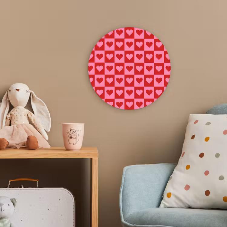 Rood - Roze - Schaakbord - Valentijn Wandcirkel kunststof plaat 5mm dik klein -tsfeer1_kind