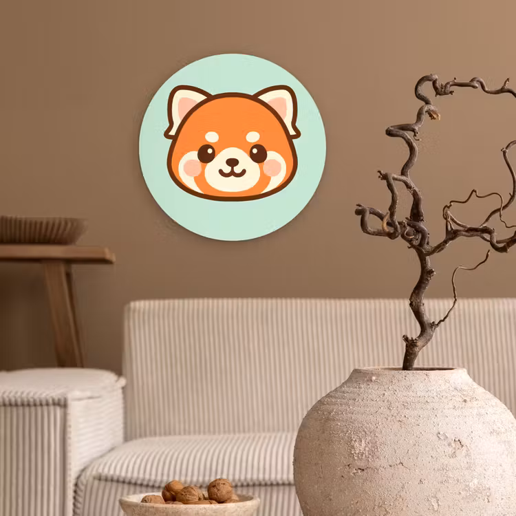 Rode panda - Groen - Cartoon Wandcirkel kunststof plaat 5mm dik klein -sfeer1