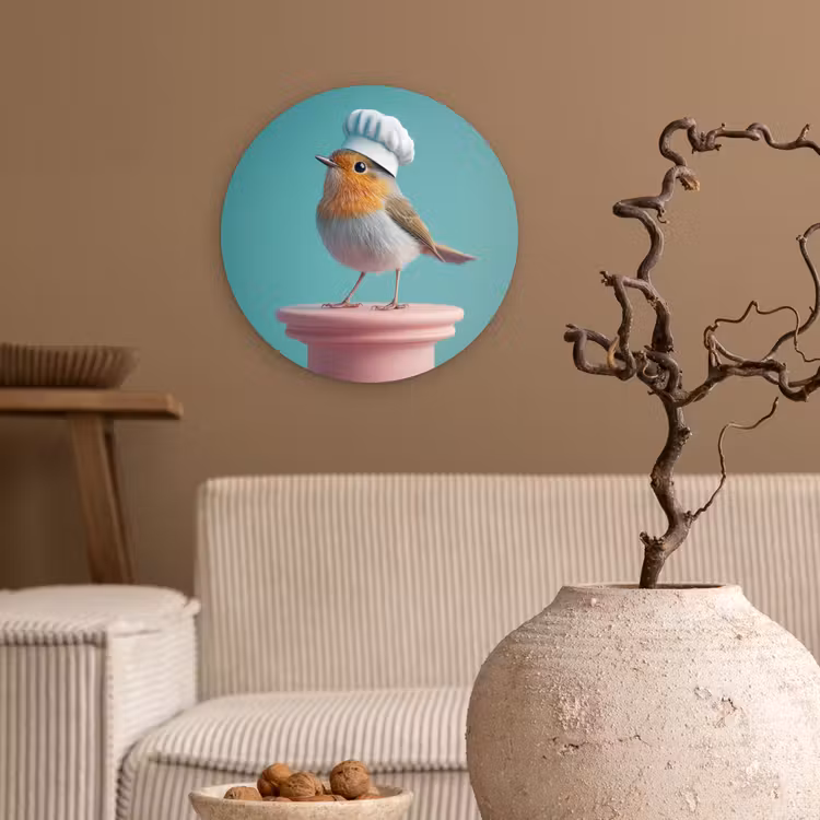 Roodborstje - Vogel - Koksmuts - Sokkel Wandcirkel kunststof plaat 5mm dik klein -sfeer1