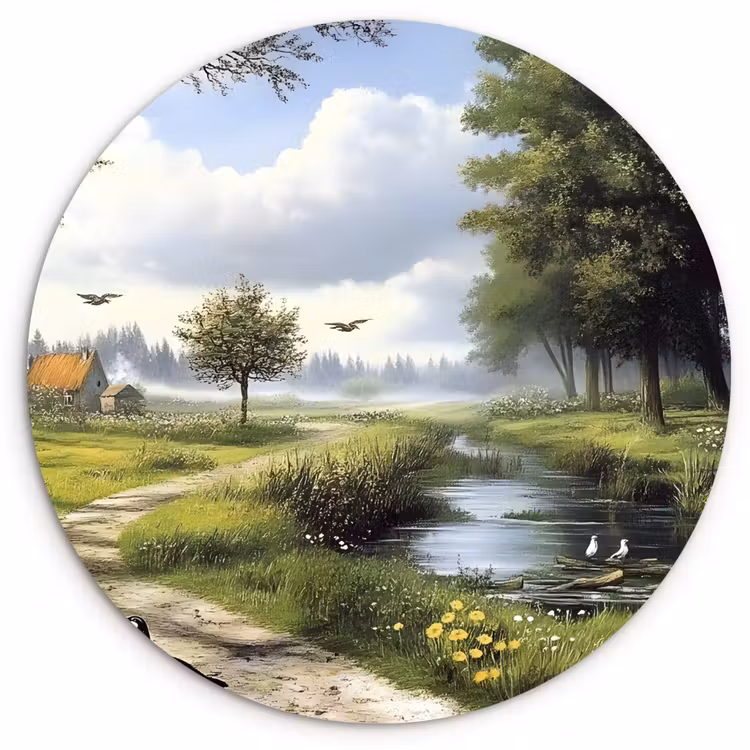 Zandpad - Groen landschap - Water Wandcirkel kunststof plaat 5mm dik klein -3d