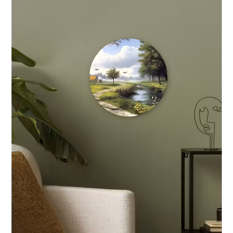 Zandpad - Groen landschap - Water Wandcirkel kunststof plaat 5mm dik klein -sfeer3