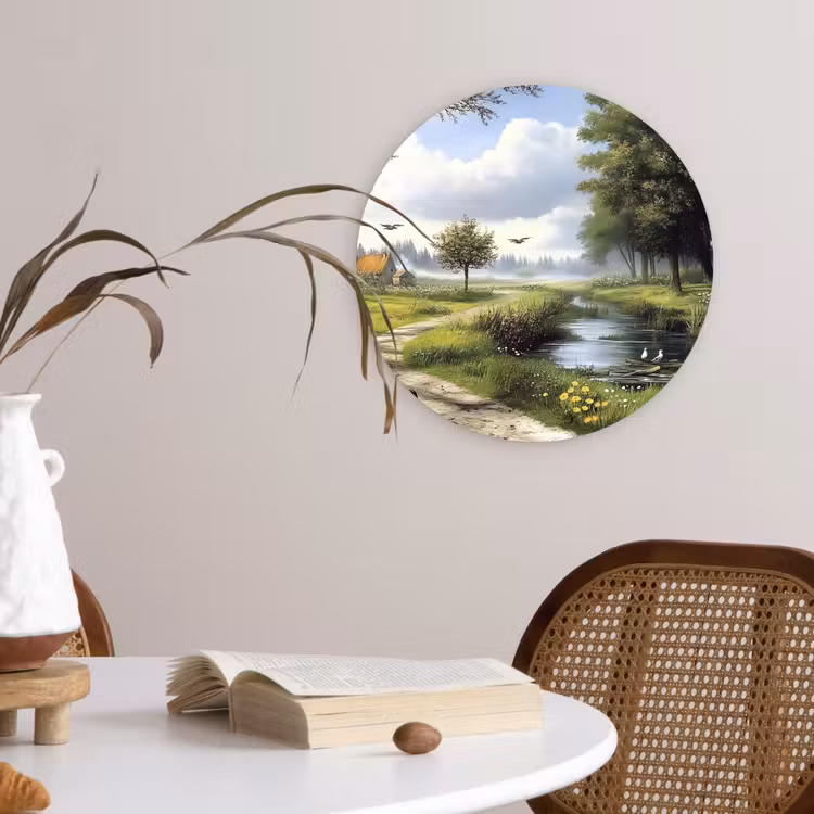 Zandpad - Groen landschap - Water Wandcirkel kunststof plaat 5mm dik klein -sfeer4