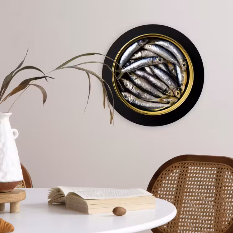Sardines - Vissen - Rond - Zwart Wandcirkel kunststof plaat 5mm dik klein -sfeer4