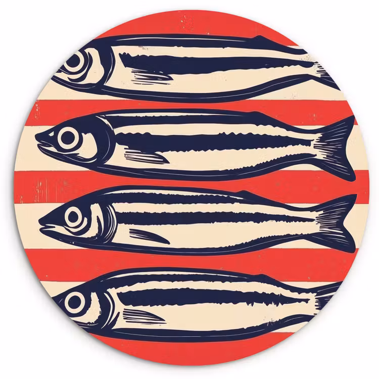 Sardines - Rood en beige strepen Wandcirkel kunststof plaat 5mm dik klein -3d