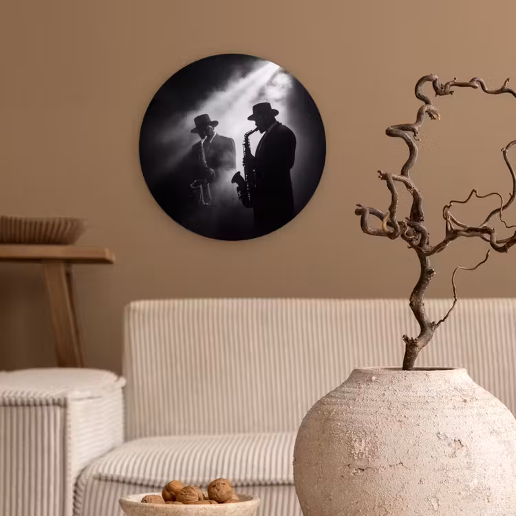 Saxofonisten - Hoeden - Rook - Licht Wandcirkel kunststof plaat 5mm dik klein -sfeer1