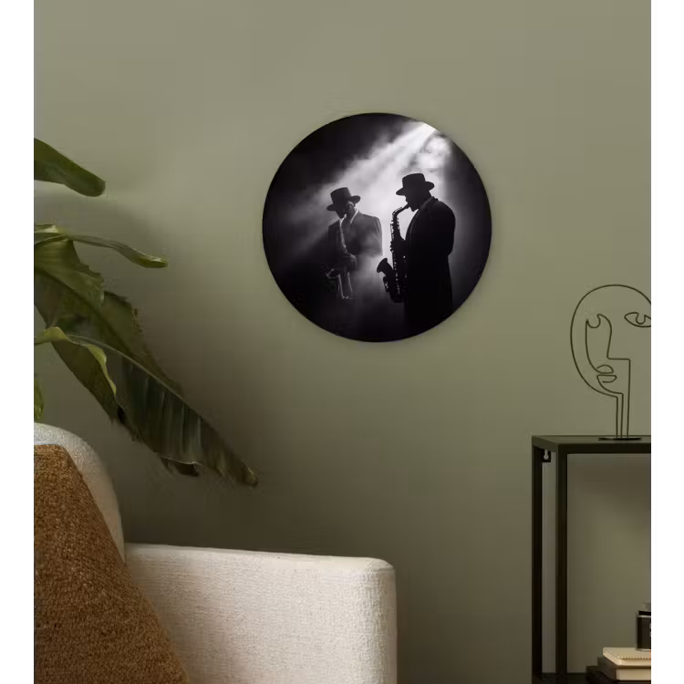 Saxofonisten - Hoeden - Rook - Licht Wandcirkel kunststof plaat 5mm dik klein -sfeer3