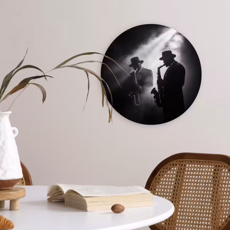 Saxofonisten - Hoeden - Rook - Licht Wandcirkel kunststof plaat 5mm dik klein -sfeer4