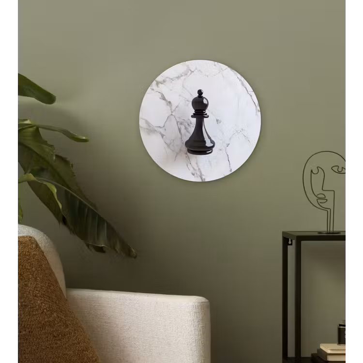 Schaakstuk - Loper - Zwart - Marmer Wandcirkel kunststof plaat 5mm dik klein -sfeer3