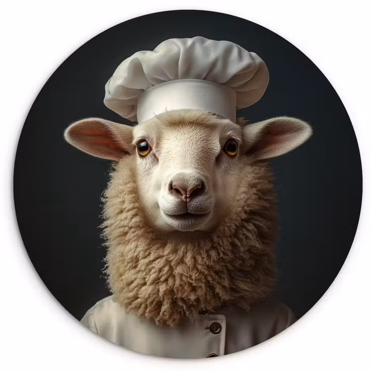 Schaap - Wol - Kok Wandcirkel kunststof plaat 5mm dik klein -3d