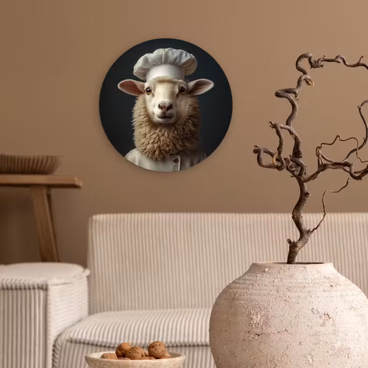 Schaap - Wol - Kok Wandcirkel kunststof plaat 5mm dik klein -sfeer1