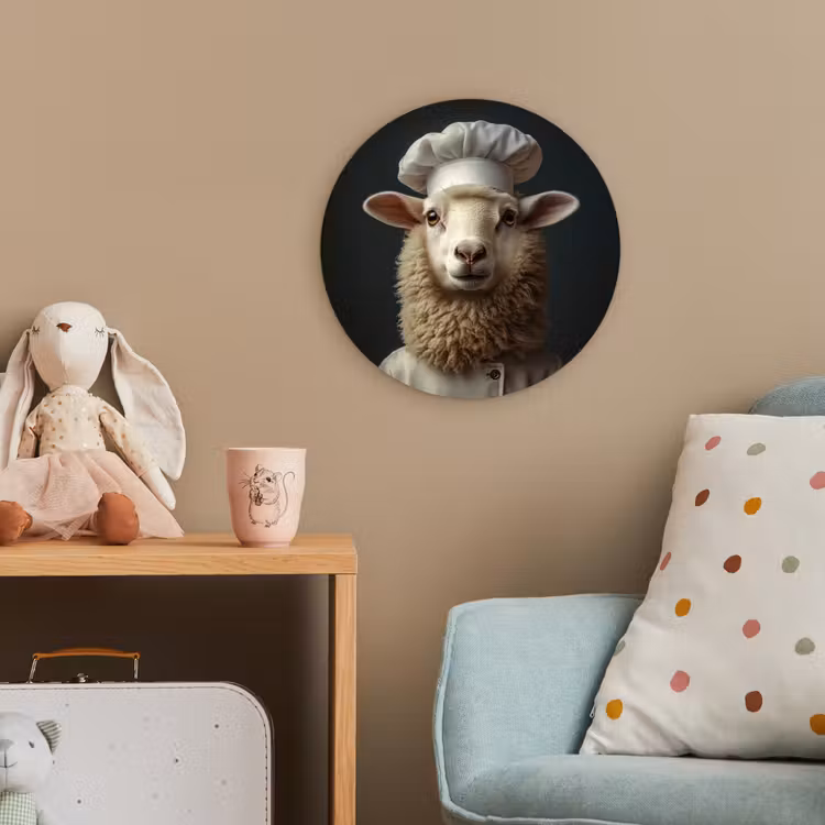 Schaap - Wol - Kok Wandcirkel kunststof plaat 5mm dik klein -tsfeer1_kind
