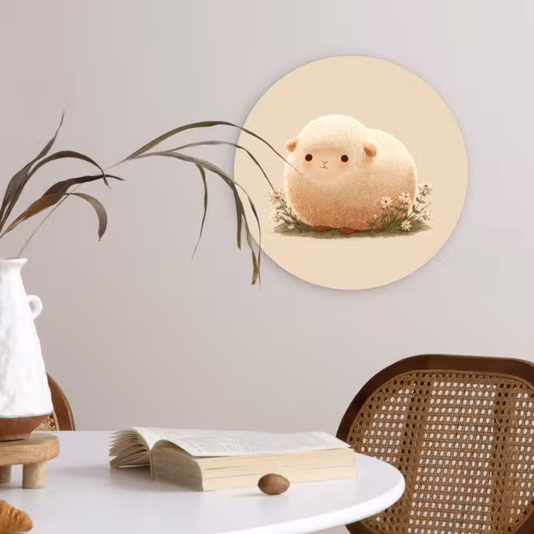 Schaap - Beige - Bloemen Wandcirkel kunststof plaat 5mm dik klein -sfeer4