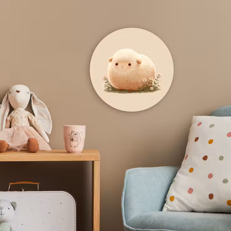 Schaap - Beige - Bloemen Wandcirkel kunststof plaat 5mm dik klein -tsfeer1_kind