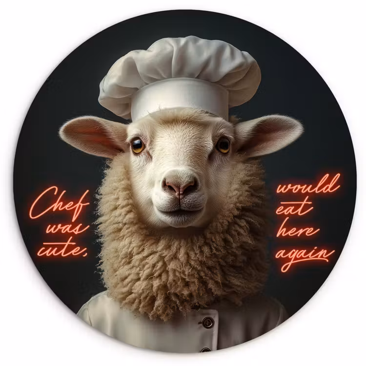 Schaap - Kokskleding - Neon - Quote Wandcirkel kunststof plaat 5mm dik klein -3d