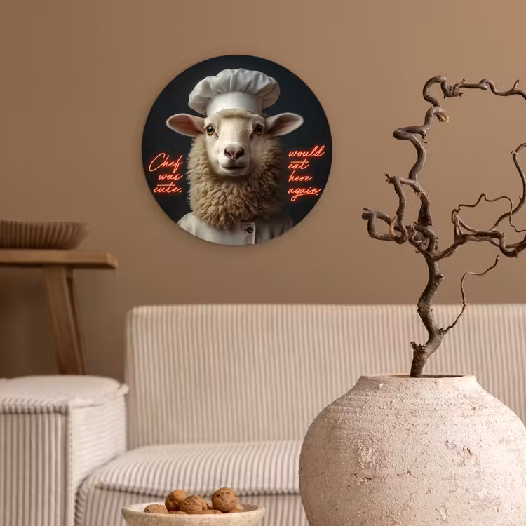 Schaap - Kokskleding - Neon - Quote Wandcirkel kunststof plaat 5mm dik klein -sfeer1
