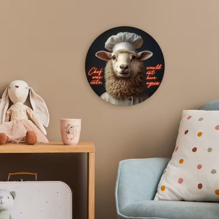 Schaap - Kokskleding - Neon - Quote Wandcirkel kunststof plaat 5mm dik klein -tsfeer1_kind