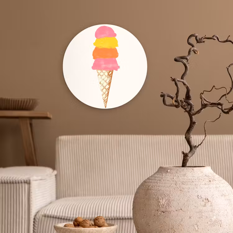 Schepijs - Hoorntje - Illustratie - Minimalistisch Wandcirkel kunststof plaat 5mm dik klein -sfeer1