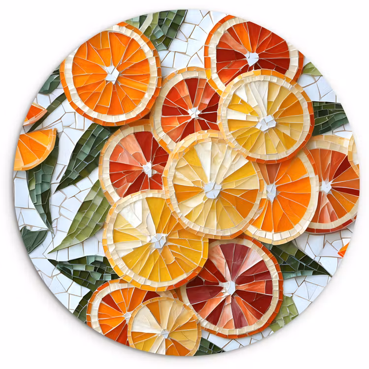 Schijfjes - Fruit - Oranje - Mozaïek Wandcirkel kunststof plaat 5mm dik klein -3d