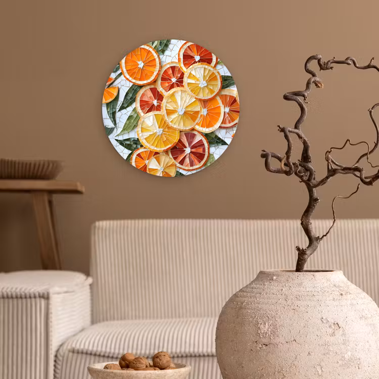 Schijfjes - Fruit - Oranje - Mozaïek Wandcirkel kunststof plaat 5mm dik klein -sfeer1