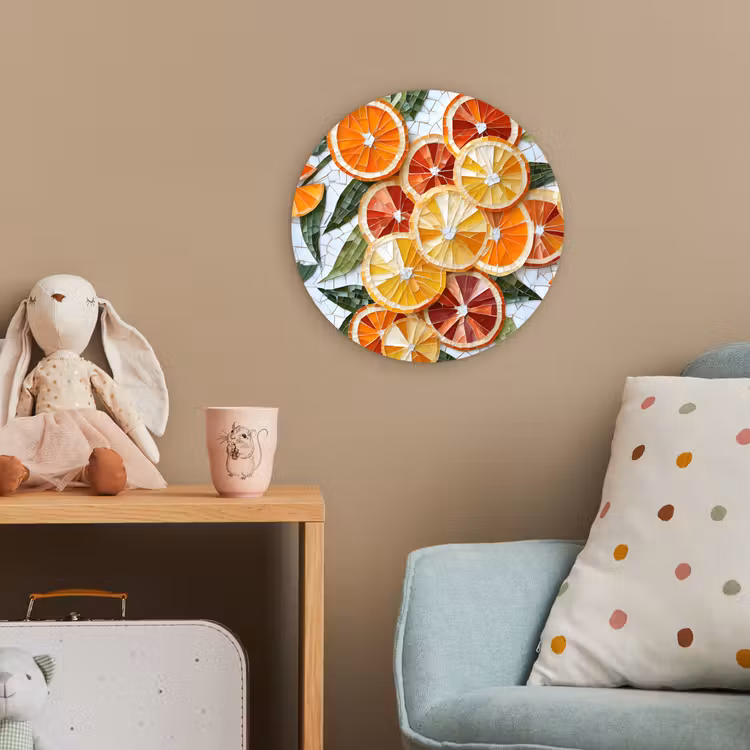 Schijfjes - Fruit - Oranje - Mozaïek Wandcirkel kunststof plaat 5mm dik klein -tsfeer1_kind