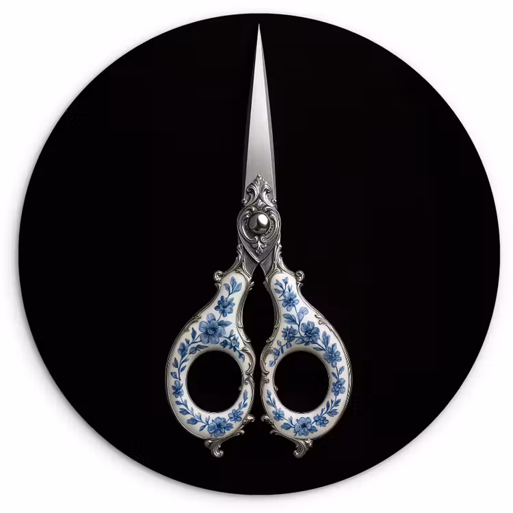 Schaar - Delfts blauw - Zwart Wandcirkel kunststof plaat 5mm dik klein -3d