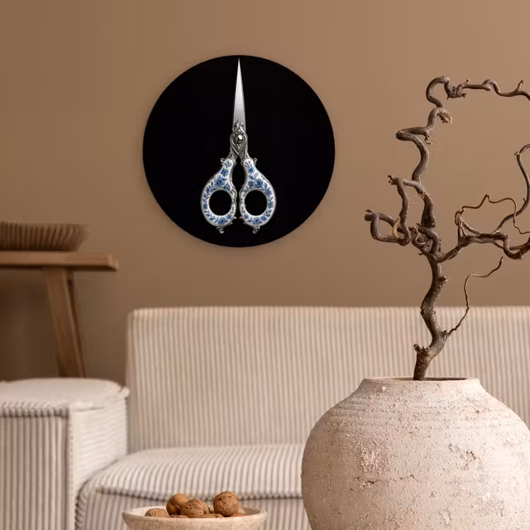 Schaar - Delfts blauw - Zwart Wandcirkel kunststof plaat 5mm dik klein -sfeer1