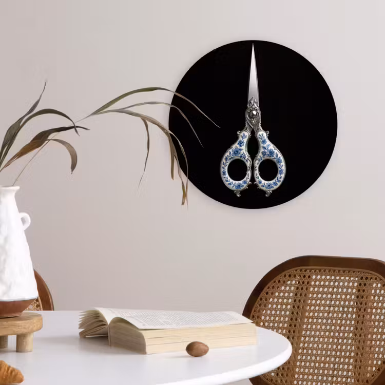 Schaar - Delfts blauw - Zwart Wandcirkel kunststof plaat 5mm dik klein -sfeer4