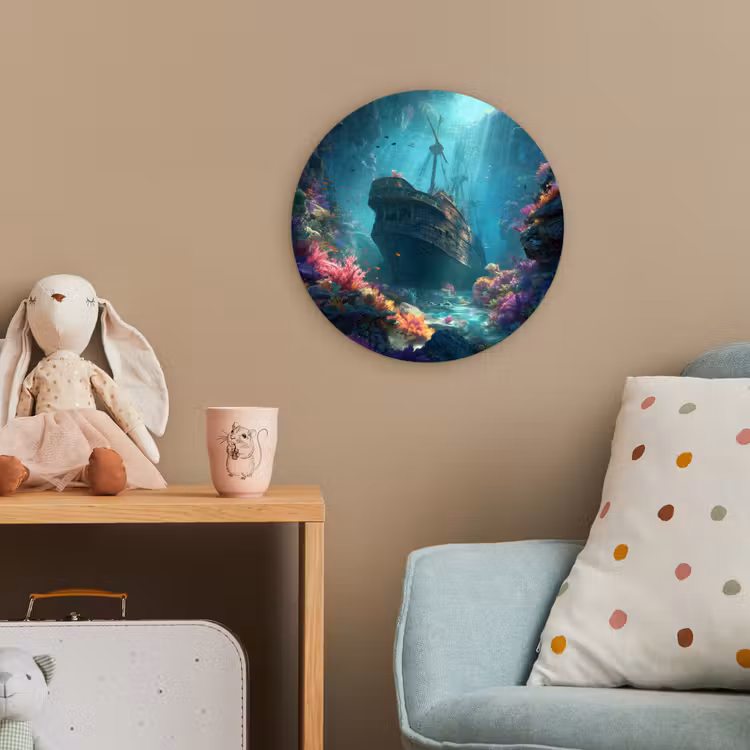 Schip - Hout - Koraalriffen - Zonlicht Wandcirkel kunststof plaat 5mm dik klein -tsfeer1_kind