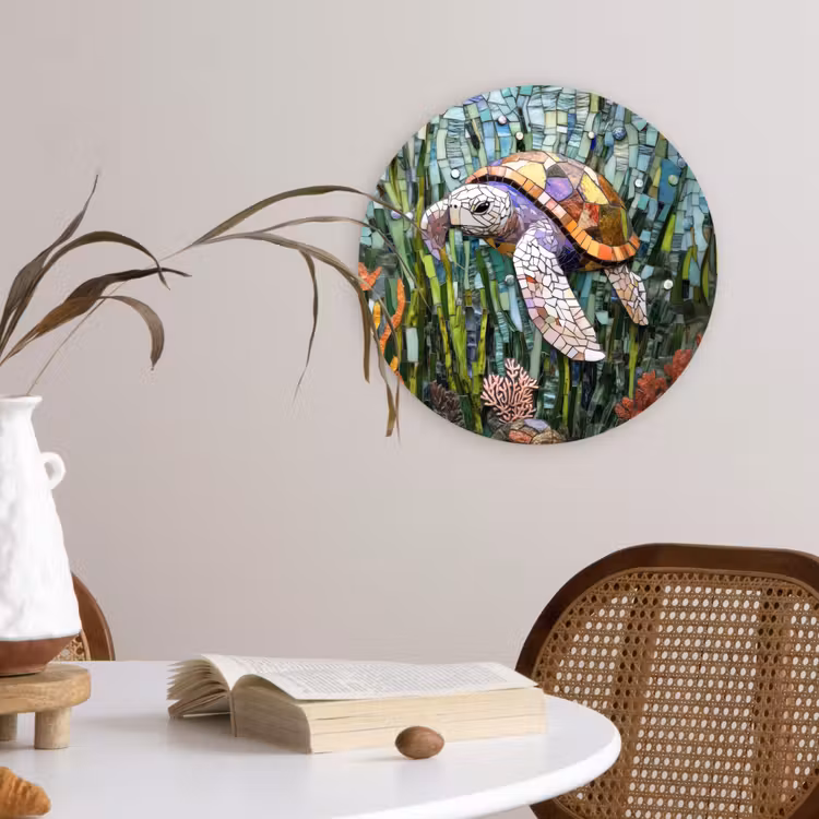 Schildpad - Zeewier - Mozaïek Wandcirkel kunststof plaat 5mm dik klein -sfeer4