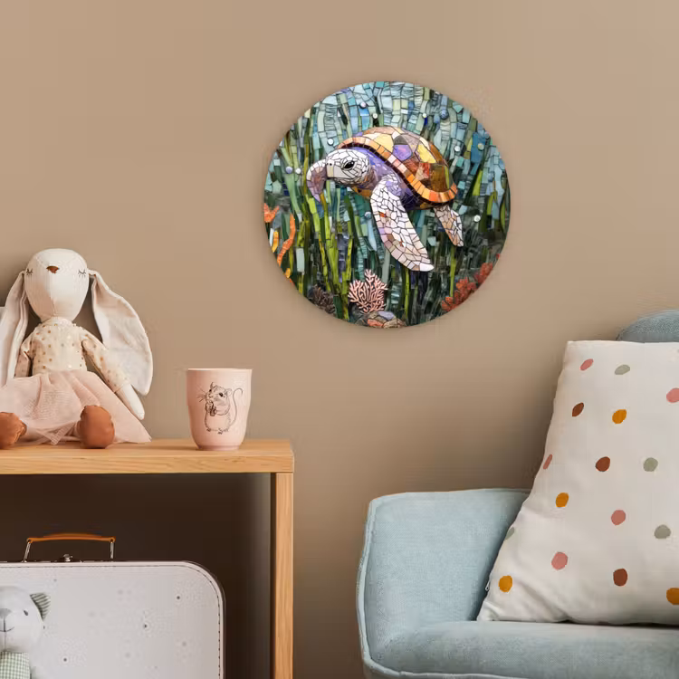 Schildpad - Zeewier - Mozaïek Wandcirkel kunststof plaat 5mm dik klein -tsfeer1_kind