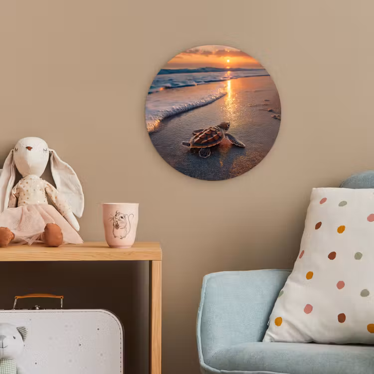 Schildpad - strand - Zonsondergang Wandcirkel kunststof plaat 5mm dik klein -tsfeer1_kind