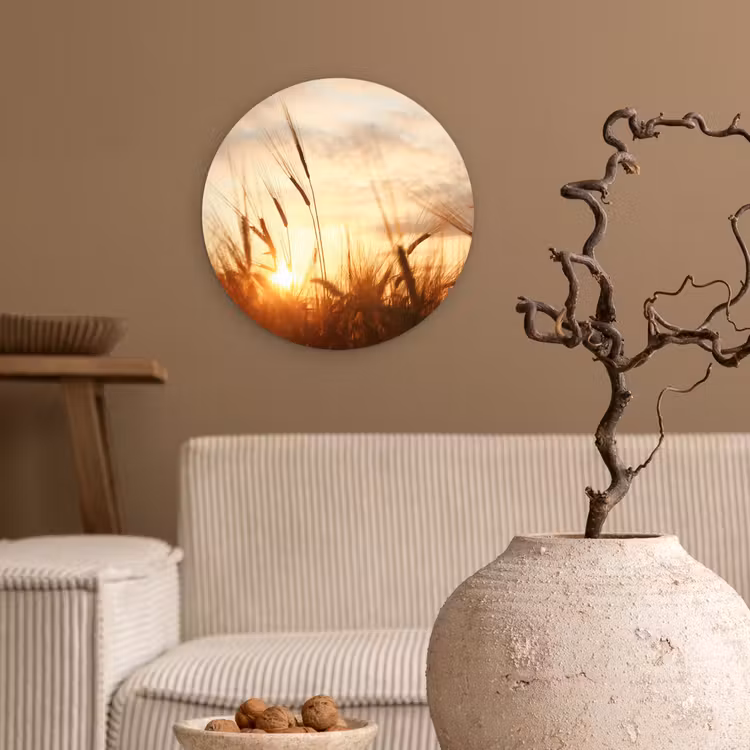 Riet - Gras - Zonsondergang - Natuur - Horizon Wandcirkel kunststof plaat 5mm dik klein -sfeer1