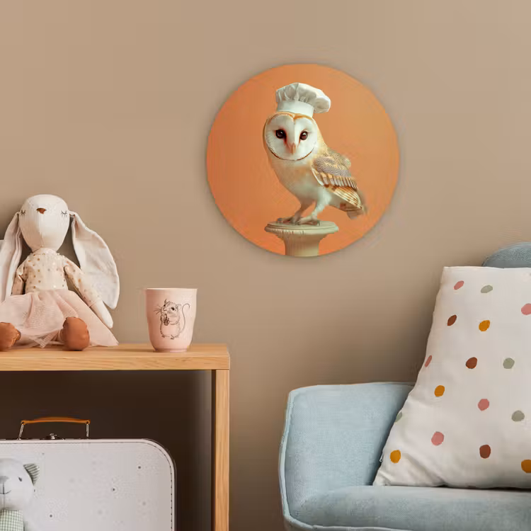 Kerkuil - Koksmuts - Oranje - Vogel Wandcirkel kunststof plaat 5mm dik klein -tsfeer1_kind