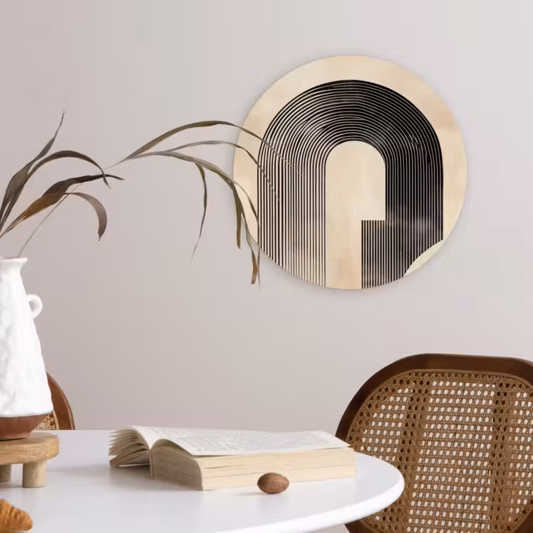 Boog - Strepen - Minimalistisch - Zwart Wandcirkel kunststof plaat 5mm dik klein -sfeer4